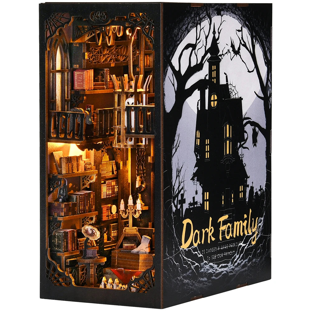 Gothic Dark Family Book Nook - DIY Wooden Puzzle Bookshelf Decor