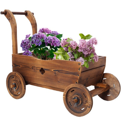 Wooden Wagon Planter with Wheels – Mobile Garden Planter