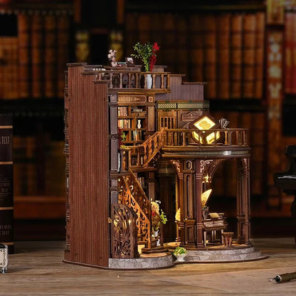 DIY Wooden Miniature Kit: Retro Dreamy Book Hall with LED Lights
