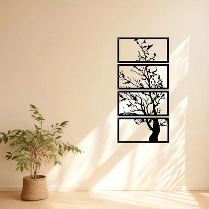 Tree of Life Metal Wall Art - 4-Piece Modern Silhouette Decor