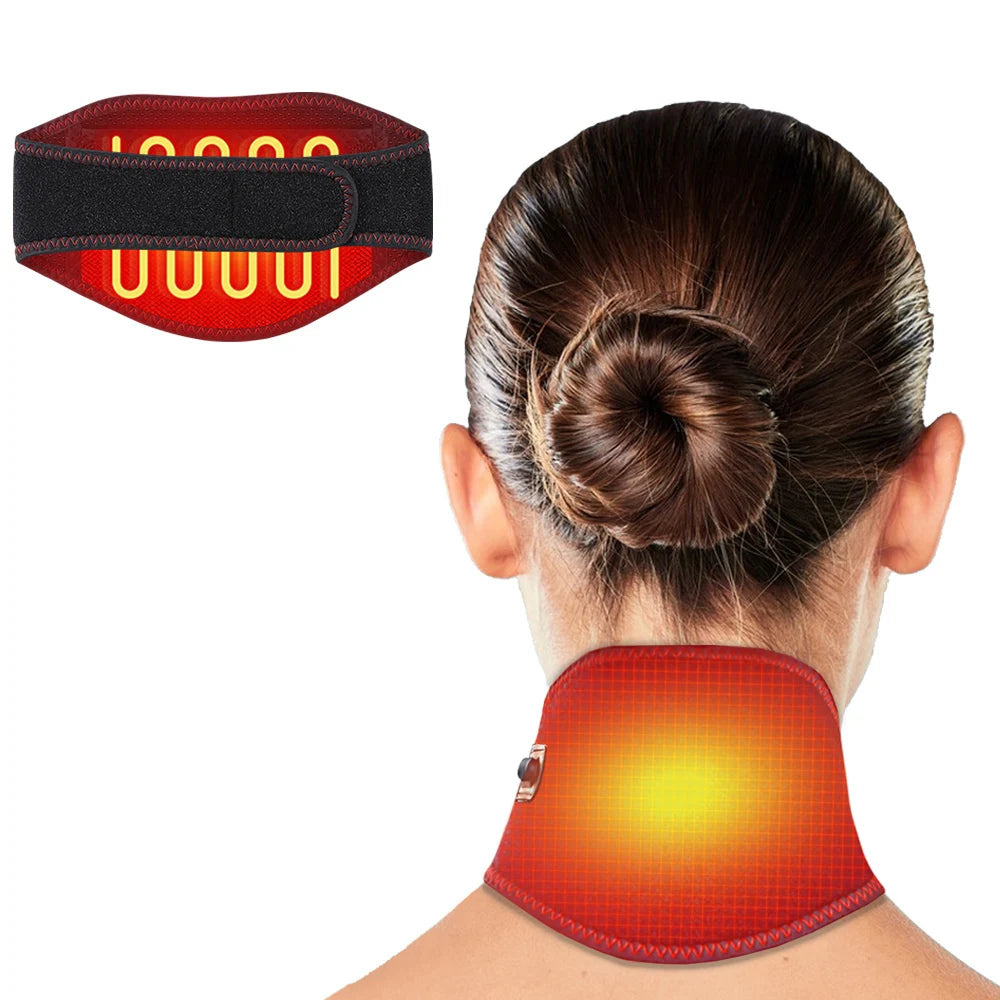 Electric Heated Neck Support - Vibration Massager & Hot Compress for Pain Relief