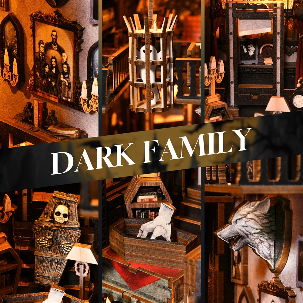 Gothic Dark Family Book Nook - DIY Wooden Puzzle Bookshelf Decor
