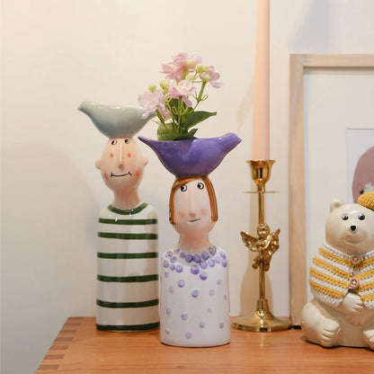 Artistic Figurine Ceramic Vase - Modern Sculpture Home Decor