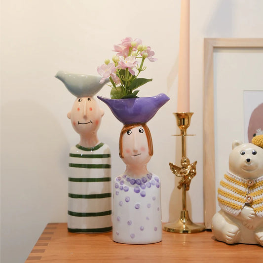 Artistic Figurine Ceramic Vase - Modern Sculpture Home Decor