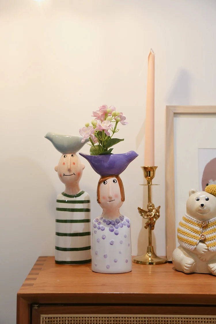Artistic Figurine Ceramic Vase - Modern Sculpture Home Decor