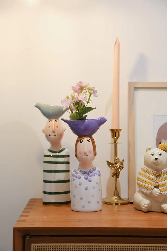 Artistic Figurine Ceramic Vase - Modern Sculpture Home Decor