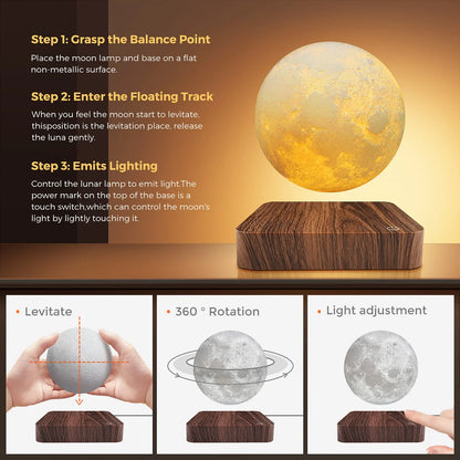 Levitating Moon Magnetic Floating Lamp - 3D Printed LED Night Light