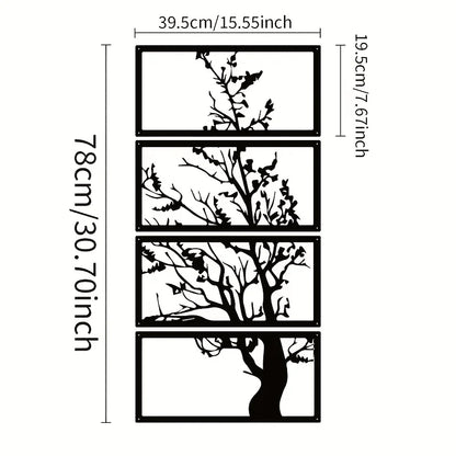 Tree of Life Metal Wall Art - 4-Piece Modern Silhouette Decor