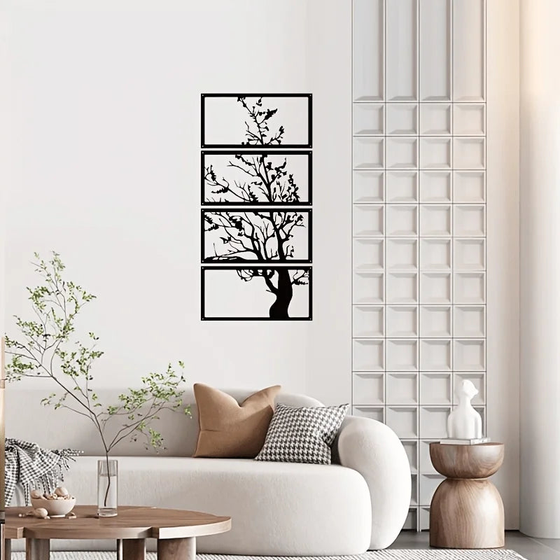 Tree of Life Metal Wall Art - 4-Piece Modern Silhouette Decor