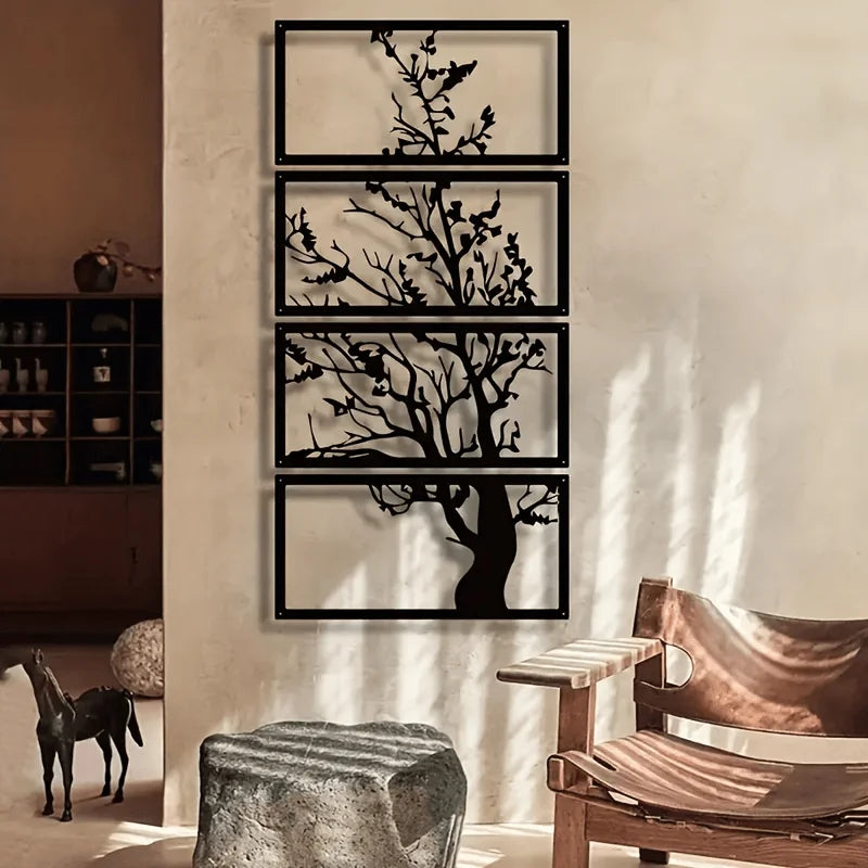 Tree of Life Metal Wall Art - 4-Piece Modern Silhouette Decor