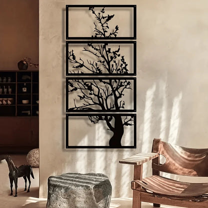 Tree of Life Metal Wall Art - 4-Piece Modern Silhouette Decor