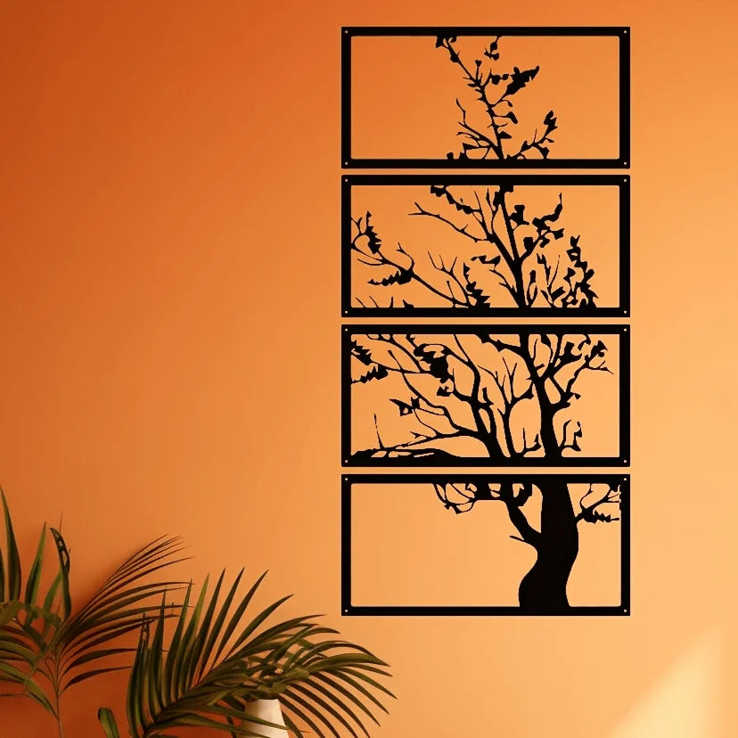 Tree of Life Metal Wall Art - 4-Piece Modern Silhouette Decor