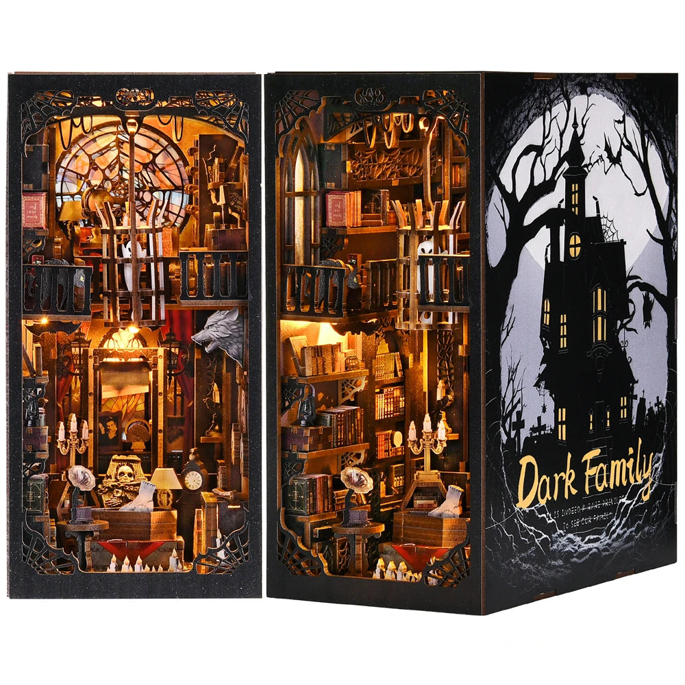 Gothic Dark Family Book Nook - DIY Wooden Puzzle Bookshelf Decor