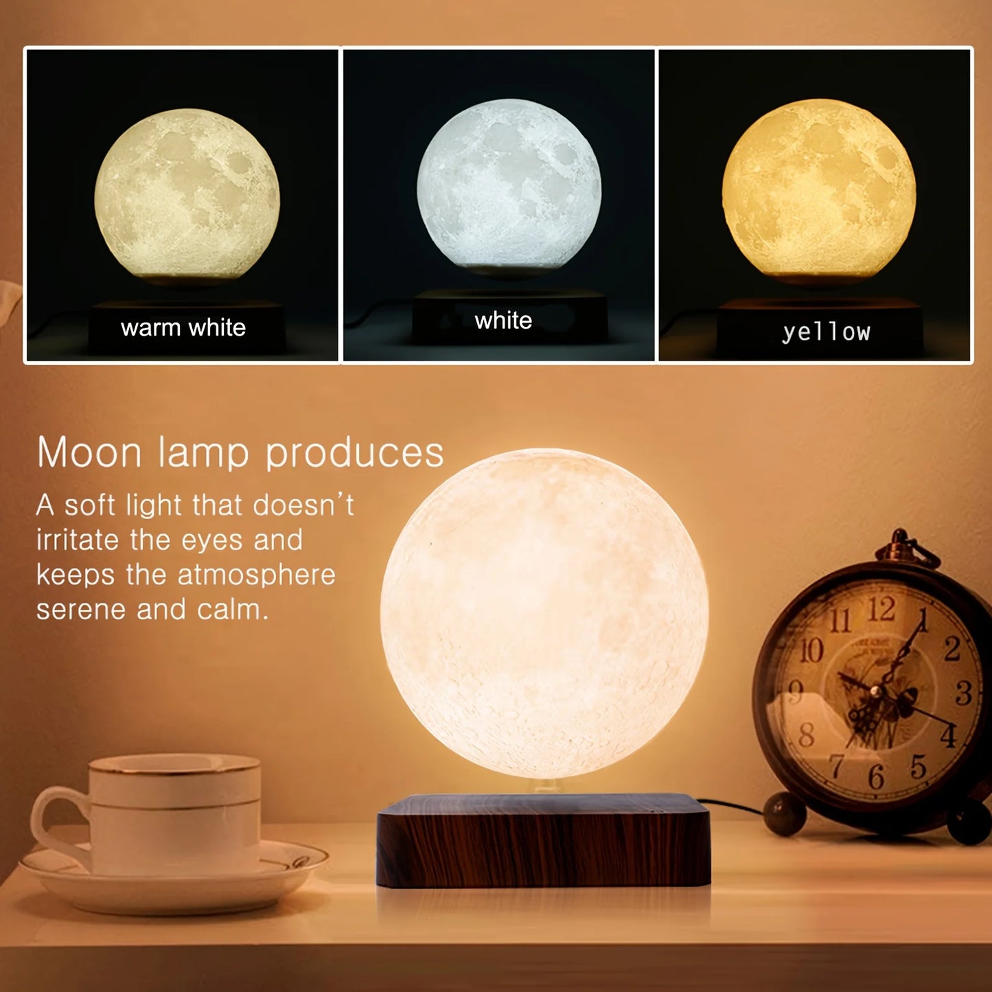 Levitating Moon Magnetic Floating Lamp - 3D Printed LED Night Light