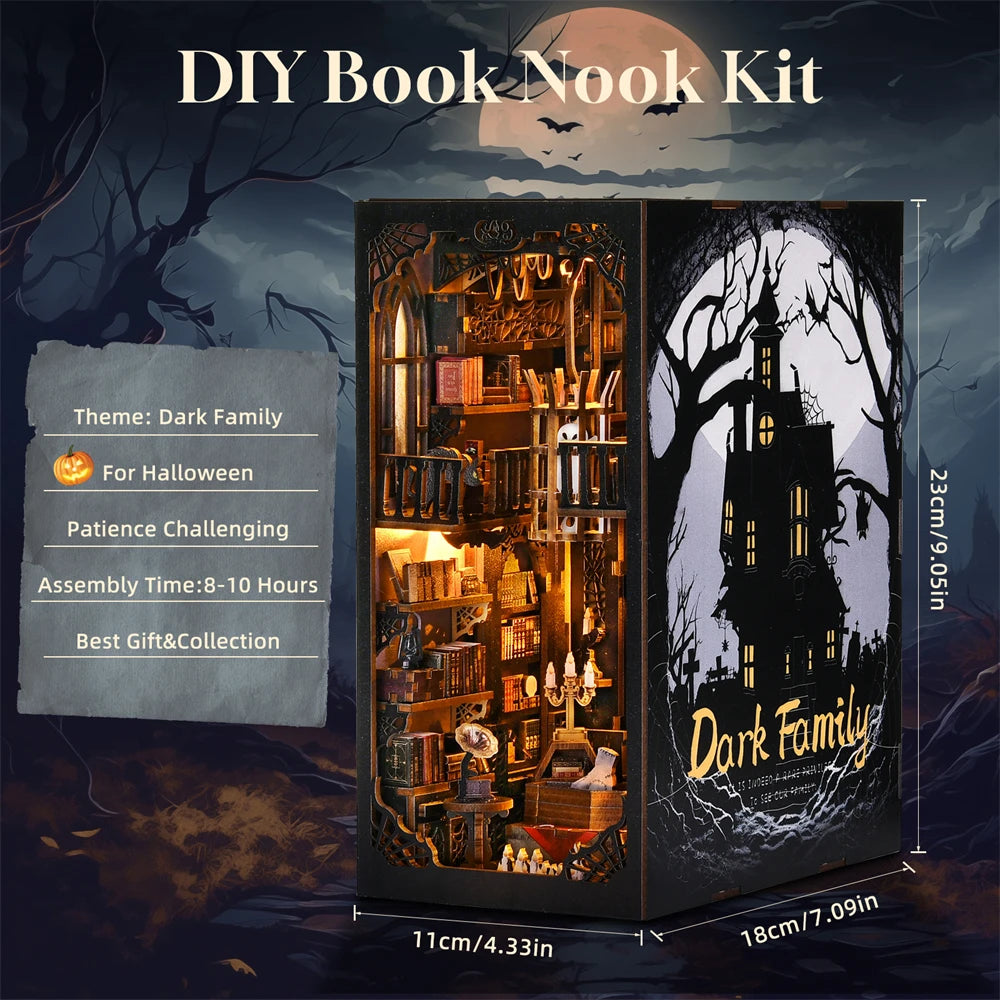 Gothic Dark Family Book Nook - DIY Wooden Puzzle Bookshelf Decor