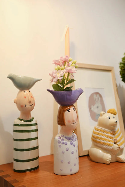 Artistic Figurine Ceramic Vase - Modern Sculpture Home Decor