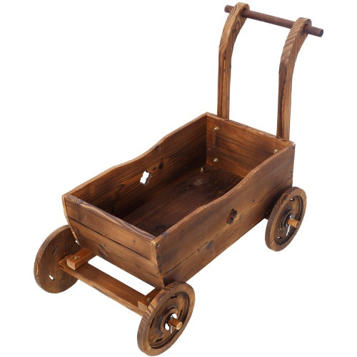 Wooden Wagon Planter with Wheels – Mobile Garden Planter